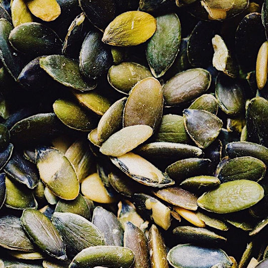 Close up of green pumpkin seeds